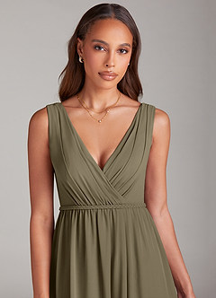 Azazie Tanicia Bridesmaid Dresses Willow Green A-Line Pleated Chiffon Dress image5
