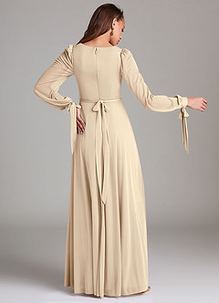 Azazie Leonia Brautjungfernkleider A-Linie Langarm Gittergewebe Kleid Champagner image4