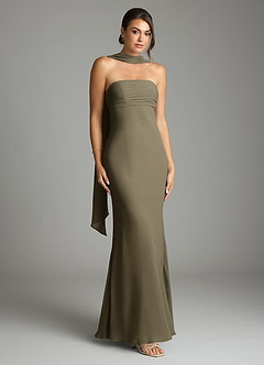 Azazie Saylor Brudtärnklänningar Klä av Sjöjungfru i Chiffong Axelbandslös Pilgrön image1