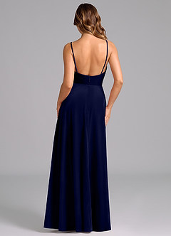 Azazie Sarella Brautjungfernkleider A-Linie Plissee Samt Kleid Dunkelmarine image2