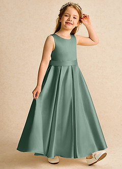 Azazie Cherry Flower Girl Dresses Eucalyptus Eucalyptus Ball-Gown Pleated Matte Satin Dress image5