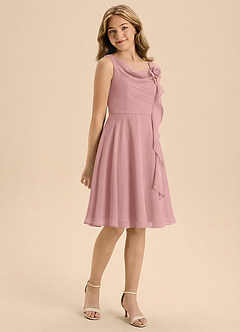 Azazie Lumi Junior Vestido de Rosa Polvorienta de Gasa de Corte en A con Plisado image1