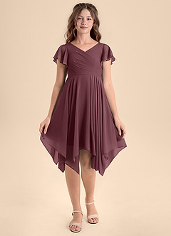Azazie Janeaurelia Junior Robe Trapèze en Mousseline de soie Plissée Sangria image6