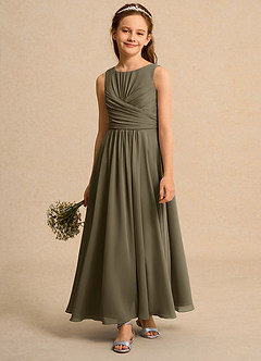 Azazie Ducky Girls Formal Robe Demoiselle D'honneur Fillette Robe Trapèze en Mousseline de soie Plissée Vert Saule image4