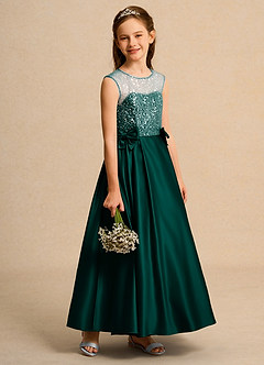 Azazie Candy Girl Flower Girl Dresses Pine Ball-Gown Bow Matte Satin Dress image7