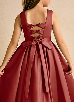 Azazie Junebuj Flower Girl Dresses Terracotta Ball-Gown Pleated Matte Satin Dress image7