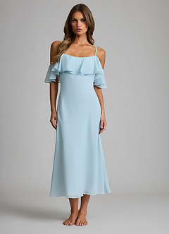 front Chiffon Midi Natkjole Med Off-Shoulder Og Flæseudskæring
