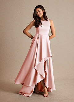 Azazie Niles Mother of the Bride Dresses Blushing Pink A-Line Trains Stretch Satin Dress image7