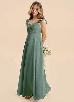 Azazie Dory Junior Eucalyptus A-Line Ruched Chiffon Dress image5