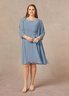 Azazie Shirley Mother of the Bride Dresses Dusty Blue A-Line Scoop Pleated Chiffon Dress image8