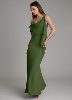 Azazie Yura Jurken voor bruidsmeisjes Jurk van Chiffon met Zeemeermin Off-shoulder Olijf image1