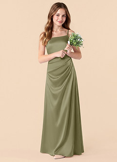 Azazie Renna Junior Pistachio A-Line Pleated Stretch Satin Dress image3