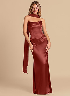 Azazie Sorrel Bridesmaid Dresses Terracotta Mermaid Corset Metallic Satin Convertible Dress image3