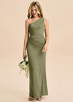 Azazie Akilah Junior Robe Fourreau en Satin extensible Plissée Pistache image3