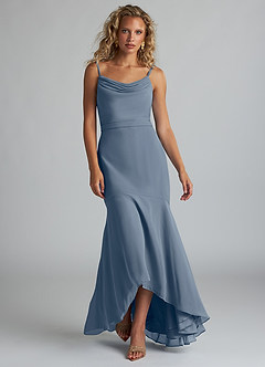 Azazie Summer Bridesmaid Dresses Twilight Mermaid Scoop Cowl Chiffon Dress image4