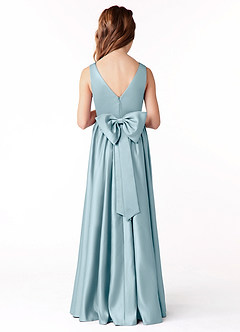Azazie Hathaway Junior Moody Blue A-Line Bow Stretch Satin Dress image1