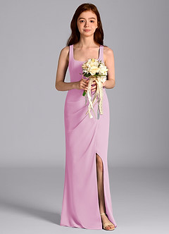 Azazie Mero Junior Vestido de Rosa Caramelo de Gasa de Corte Sirena con Plisado image3