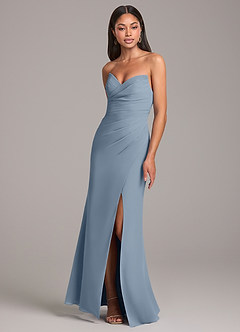 Azazie Yola Bridesmaid Dresses Dusty Blue Sheath Pleated Chiffon Convertible Dress image3