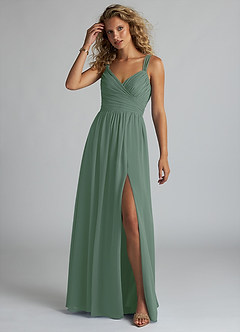 Azazie Aziza Bridesmaid Dresses Eucalyptus A-Line V-Neck Pleated Chiffon Dress image2
