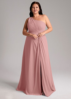Azazie Brooke Robes de demoiselle d'honneur Robe Trapèze en Mousseline de soie Ue épaule Rose Poussiéreuse image3