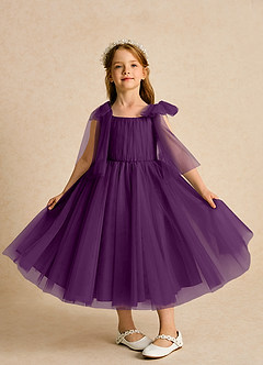 Azazie Dori Robe Demoiselle D'honneur Fillette Robe Trapèze en Tulle Rayé Grain De Raisin image6
