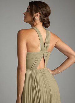 Azazie Afra Abiti da Damigella Abito A-Line in Chiffon Plissettato Verde Muschio image6