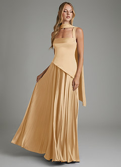 Azazie Stephanie Bridesmaid Dresses Gold A-Line Corset Stretch Satin Dress image6
