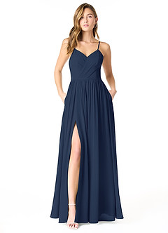 Azazie Cora Vestidos de damas de honor Vestido de Azul Marino Oscuro de Gasa de Corte en A con Plisado image1