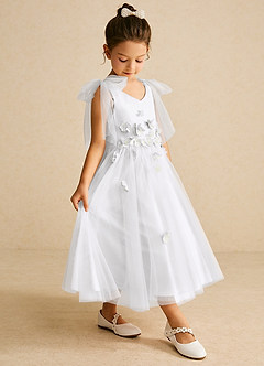 Azazie Minia Flower Girl Dresses White A-Line Bow Matte Satin Dress image3