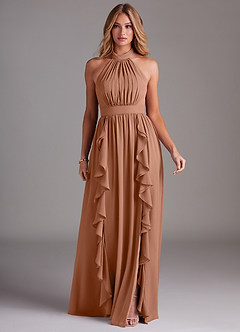 Azazie Avary Bridesmaid Dresses Bronzer A-Line Pleated Chiffon Dress image3