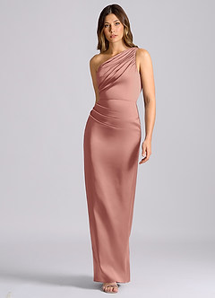 Azazie Akilah Bridesmaid Dresses Rosette Mermaid One Shoulder Stretch Satin Dress image4