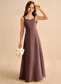 Azazie Makani Girls Formal Robe Demoiselle D'honneur Fillette Robe Trapèze en Mousseline de soie Encolure en Forme de Cœur Expresso image4