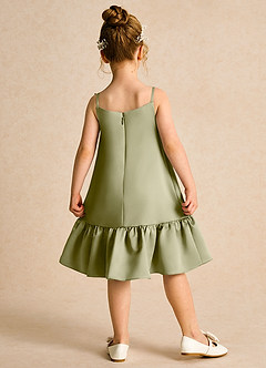 Azazie Kiwi Flower Girl Dresses Moss Green A-Line Spaghetti Strap Matte Satin Dress image2