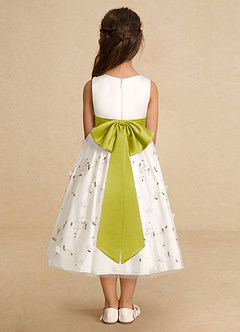 Azazie Pollie Flower Girl Dresses Ivory Lemongrass A-Line Bow Tulle Dress image6