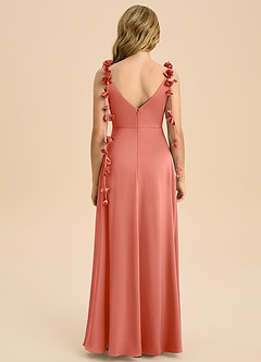 Azazie Gumdrop Junior Salmon Pink Empire Pleated Stretch Satin Dress image7