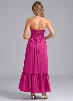 Azazie Leilana Bridesmaid Dresses Fuchsia A-Line Corset Stretch Satin Dress image2