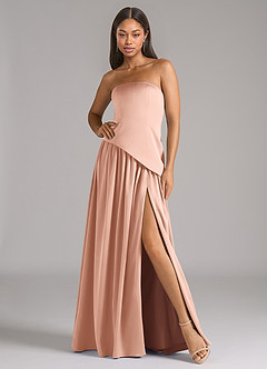 Azazie Adeline Brautjungfernkleider Wandelbar A-Linie Schulterfrei Stretch-Satin Kleid Roségold image1