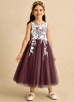 Azazie Sundae Flower Girl Dresses Sangria Ball-Gown Lace Dress image5