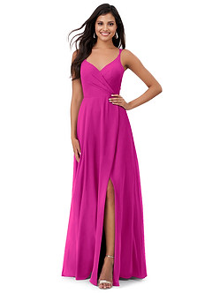 Azazie Lennon Abiti da Damigella Abito A-Line in Chiffon Pizzo Fucsia image1