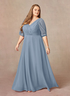 Azazie Bronwyn Mother of the Bride Dresses Dusty Blue A-Line V-Neck Ruched Chiffon Dress image8