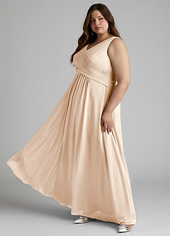 Azazie Flora Brautjungfernkleider A-Linie Plissee Chiffon Kleid Alabaster Weiß image12