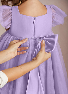 Azazie Kalio Flower Girl Dresses Lilac A-Line with Sleeves Tulle Dress image4