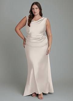 Azazie Kieryn Bridesmaid Dresses White Alabaster Mermaid Pleated Stretch Satin Dress image7