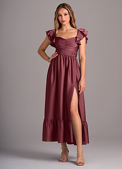 Azazie Anaya Bridesmaid Dresses Merlot A-Line Sweetheart Neckline Stretch Satin Convertible Dress image5