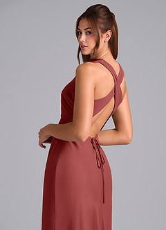 Azazie Evadne Robes de demoiselle d'honneur Robe Fourreau en Mousseline de soie Plissé Terracotta image8