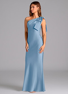 Azazie Yuanna Bridesmaid Dresses Powder Blue Mermaid One Shoulder Stretch Satin Dress image4