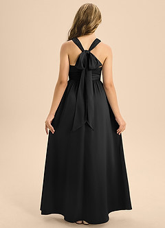 Azazie Jaylah Junior Black A-Line Pleated Stretch Satin Dress image2