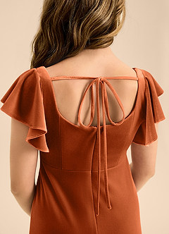 Azazie Bondi Junior Burnt Orange A-Line Bow Velvet Dress image6