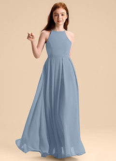 Azazie Arianthe Junior Dusty Blue A-Line Pleated Chiffon Dress image6