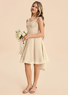 Azazie Arie Junior Champagne A-Line Ruched Chiffon Dress image5